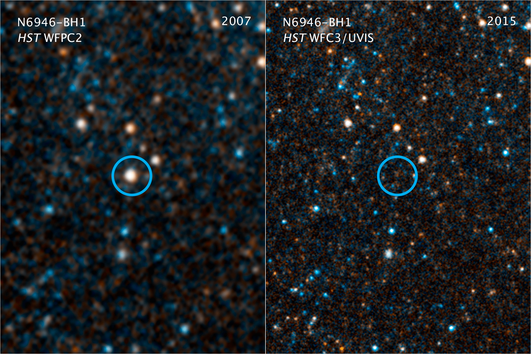 two images showing a star disappearing from a field