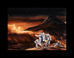 Artwork of astronauts on moon
