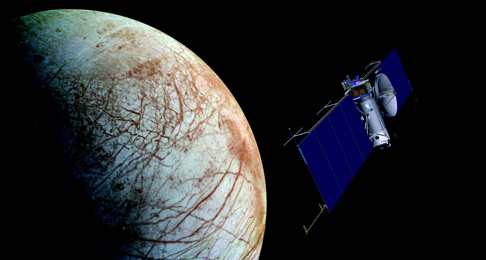 Illustration of spacecraft approaching Europa