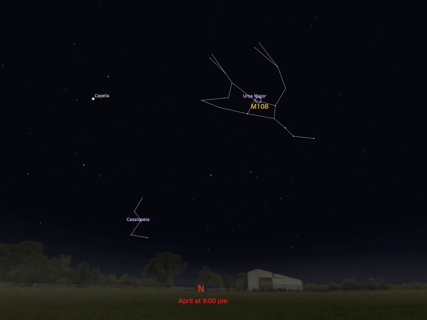 star chart showing location in night sky of M108