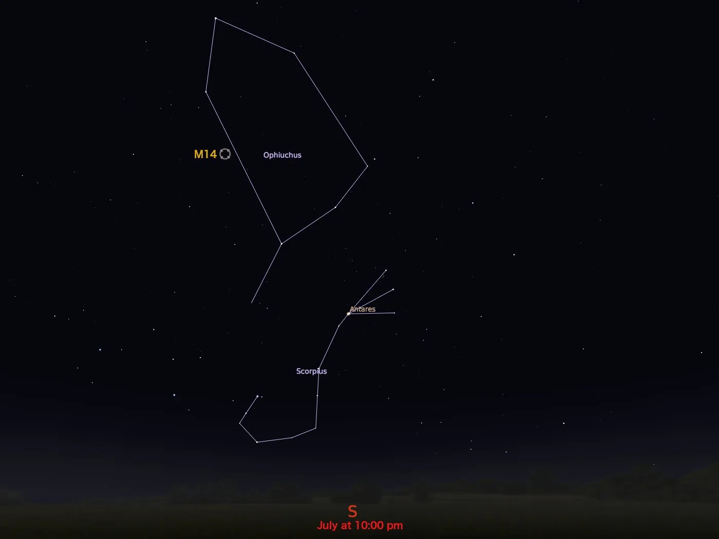 locator star chart for M14