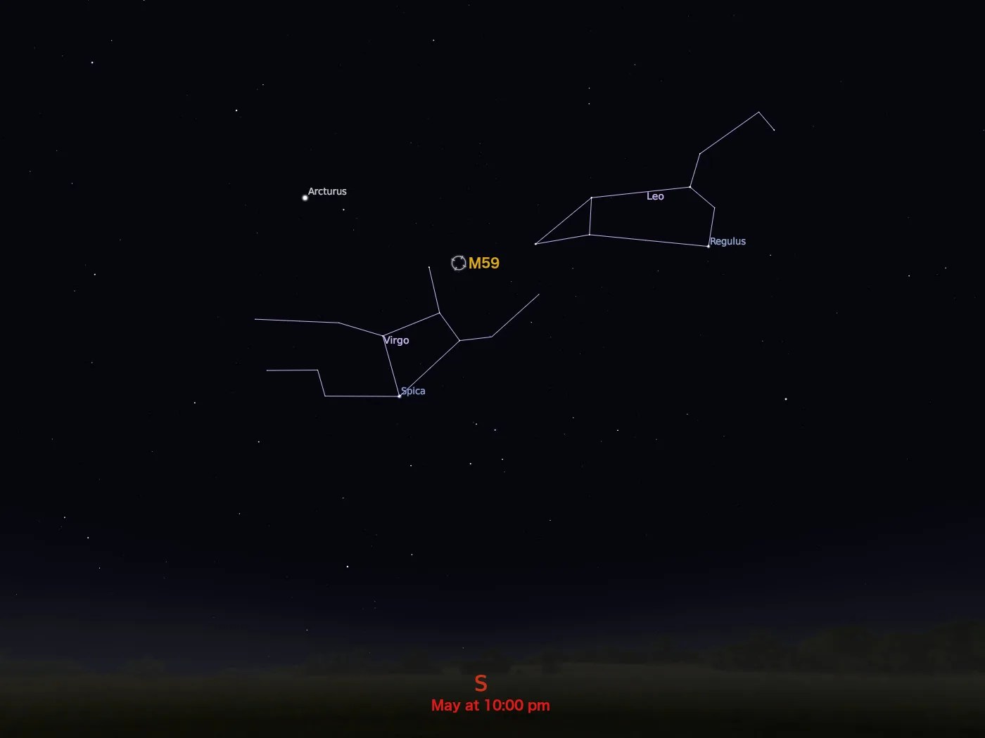 star chart showing location in night sky of M59