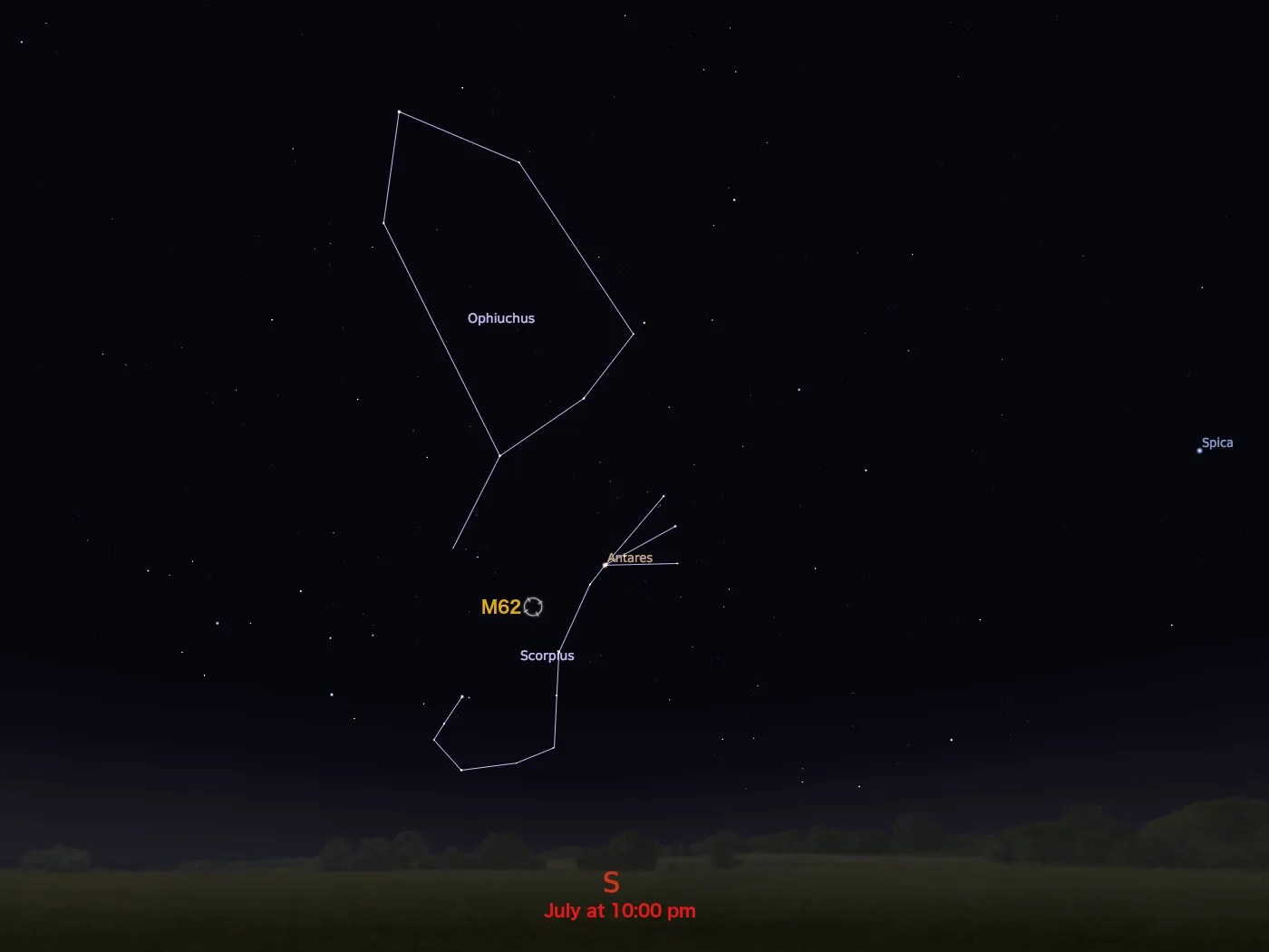 star chart showing location in night sky of M62