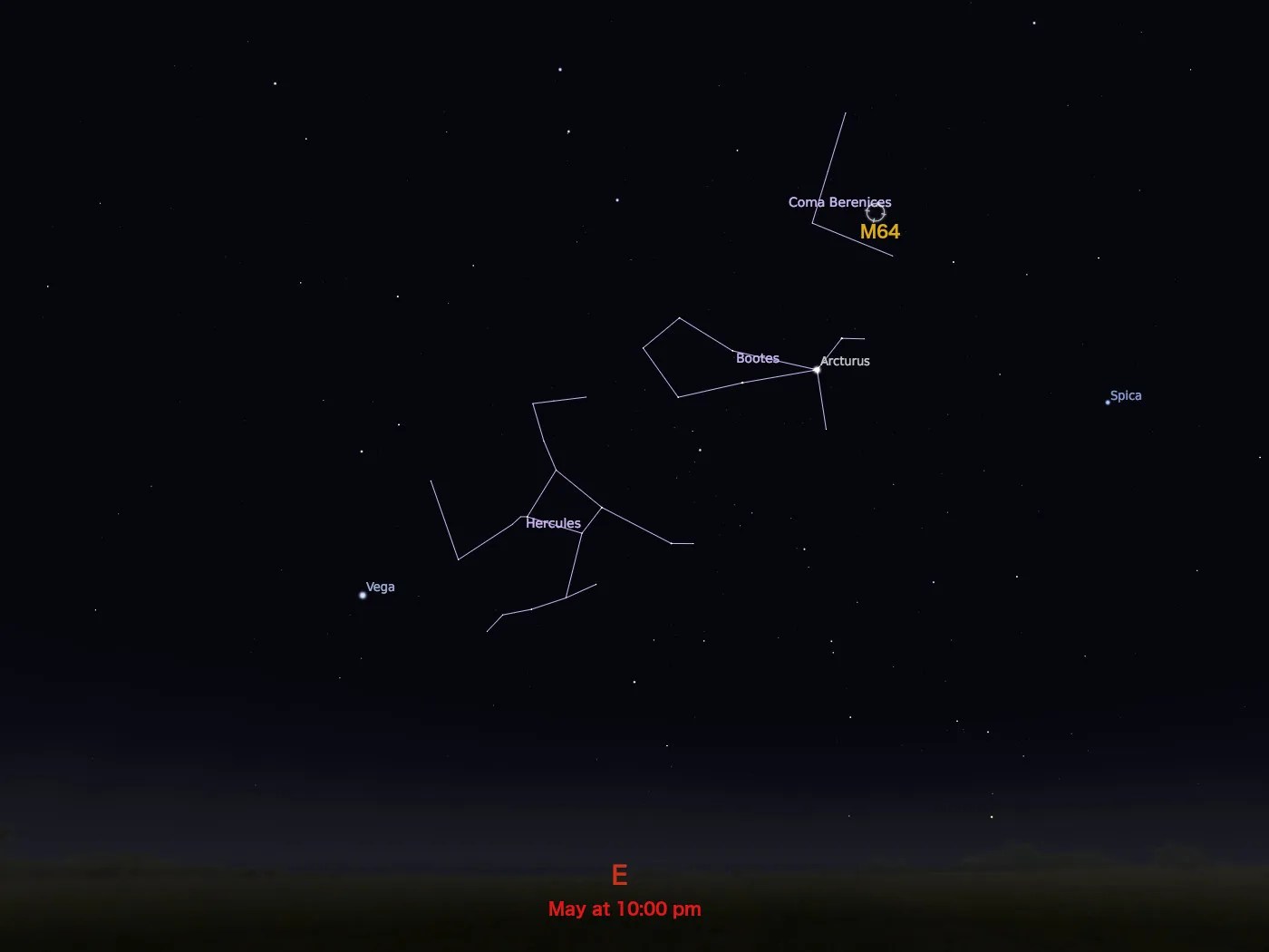 locator star chart for M64