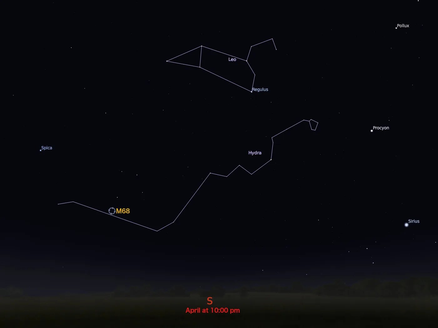 locator star chart for M68