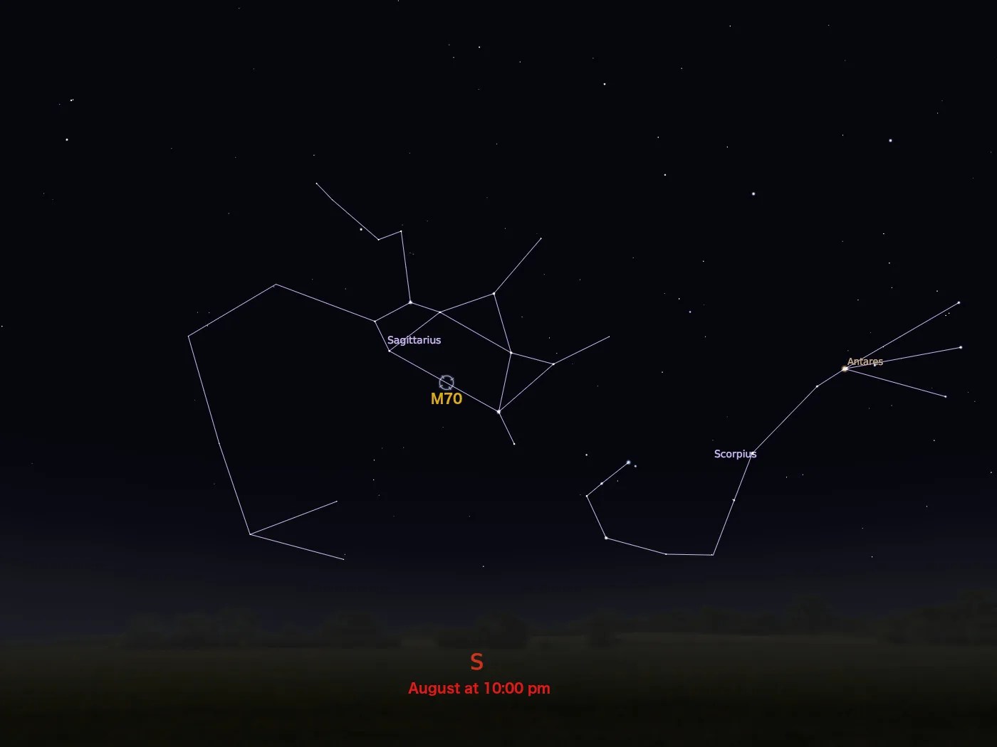 locator star chart for M70