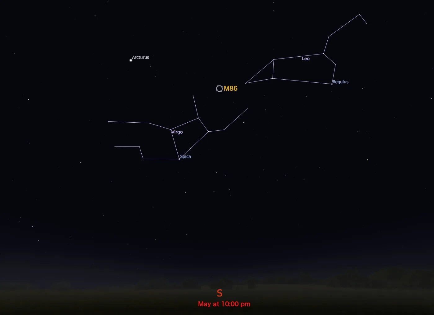 star chart showing location in night sky of M86