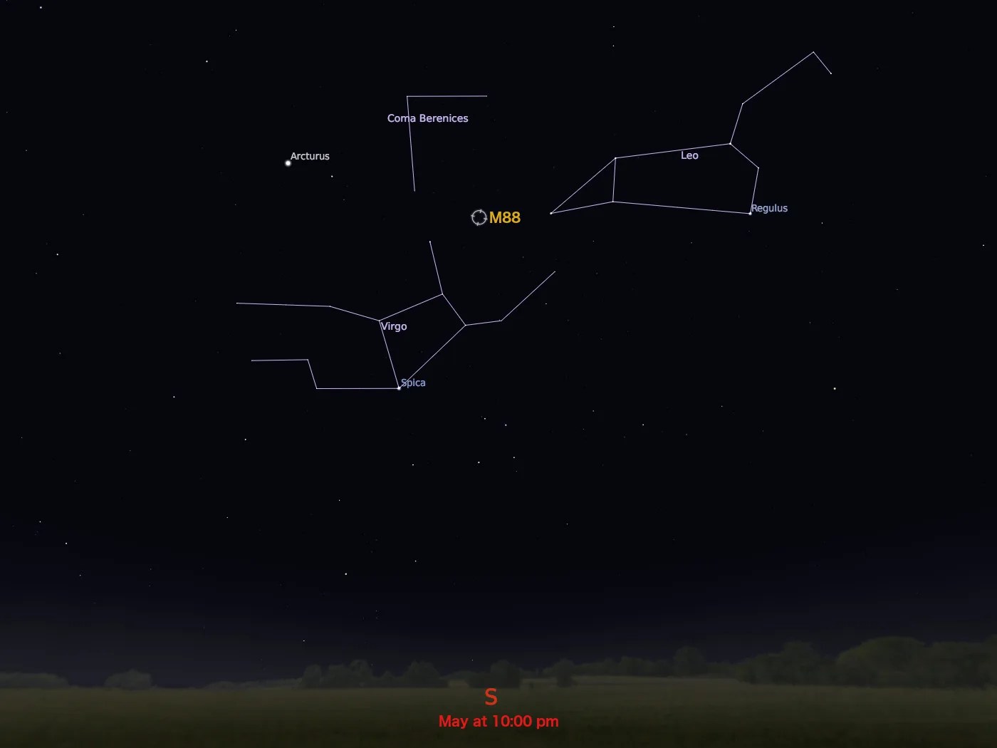 star chart showing location in night sky of M88