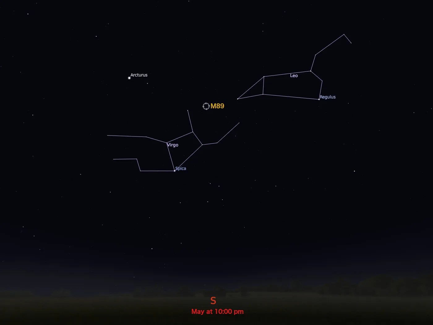 star chart showing location in night sky of M89