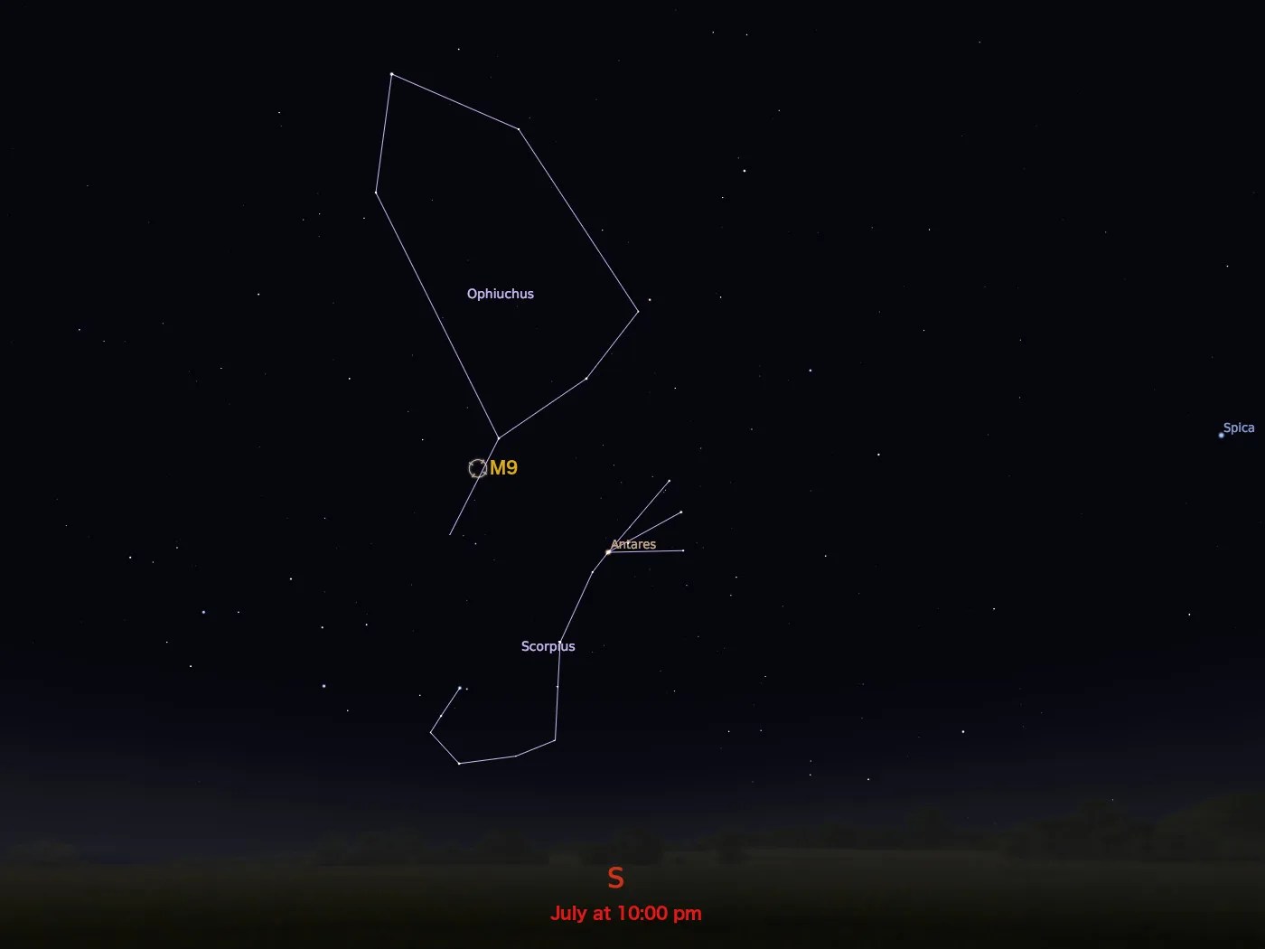 locator star chart for M9