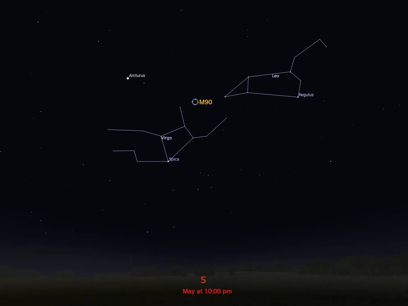 star chart showing location in night sky of M90