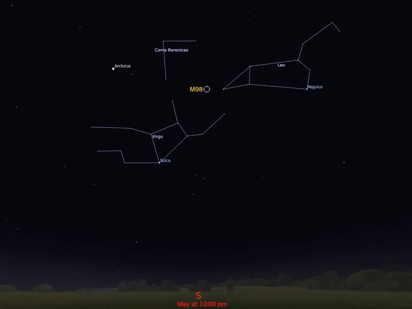 star chart showing location in night sky of M98