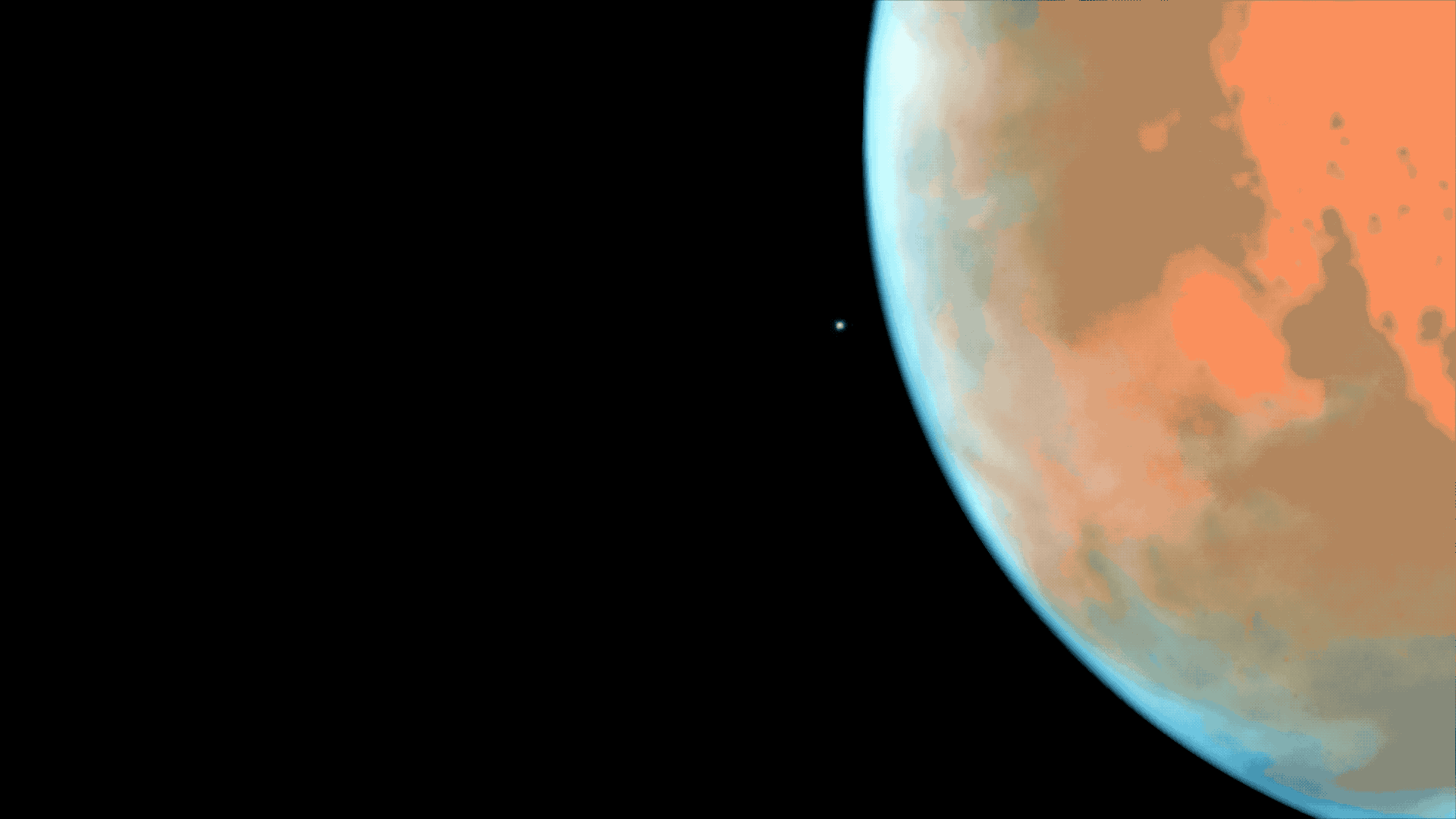 Animation of moon coming out from behind mars