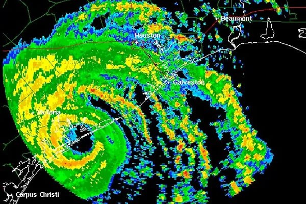 Hurricane Claudette's eye-wall making landfall