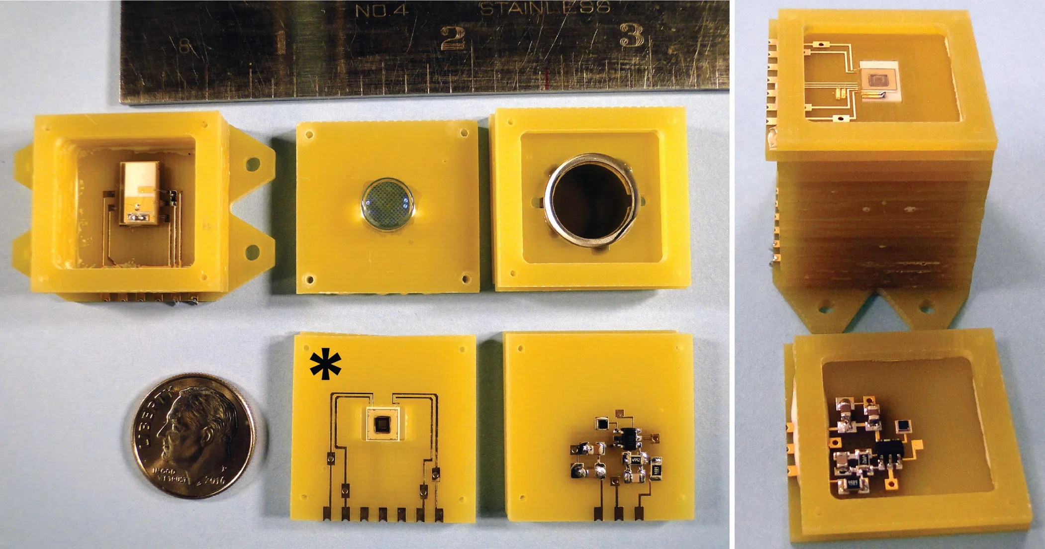 Photo of magnetometer sensor comparable in size to a penny