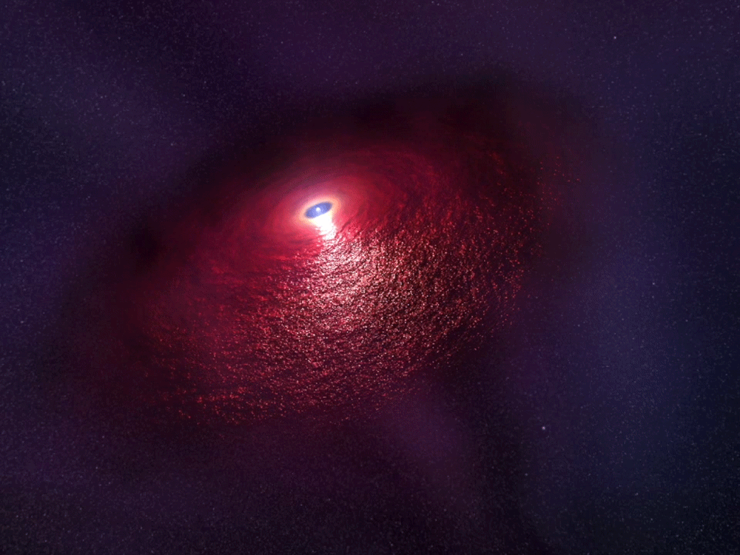 animation of reddish disk around a star
