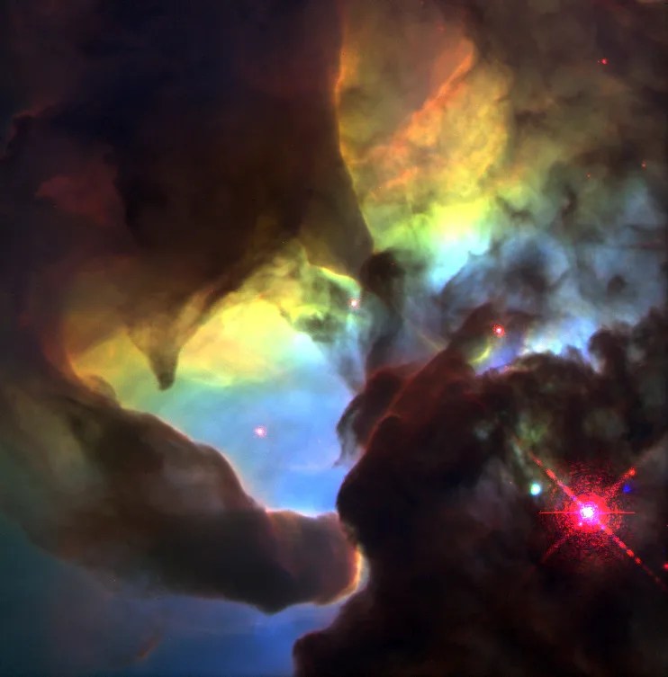 Hubble view of Hourglass region of Lagoon Nebula that look like giant 'twisters'