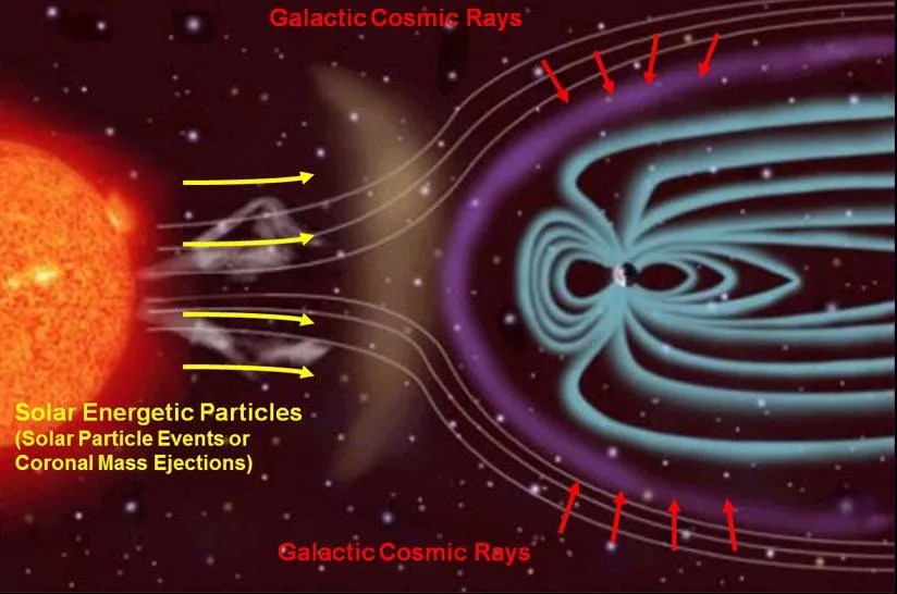 This illustration depicts the two main types of radiation and how the magnetic field around Earth affects the radiation in space near Earth.  This life science and physical science research was funded by, or in collaboration with, the Space Life and Physical Science Research and Applications division at NASA headquarters.