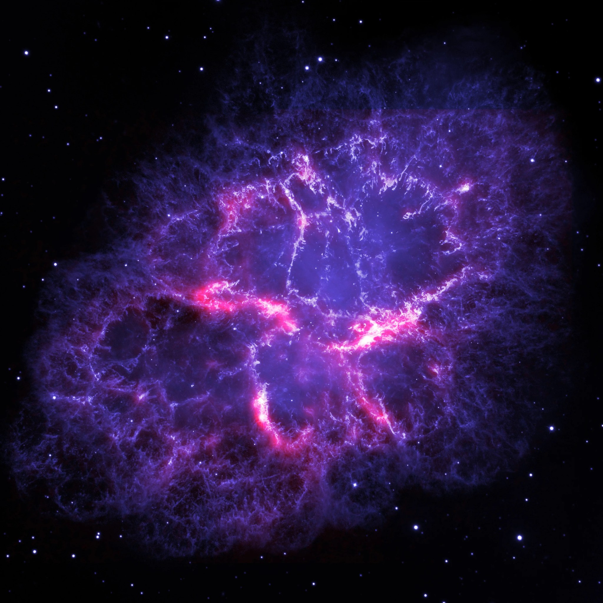 Crab nebula, as seen by herschel and hubble