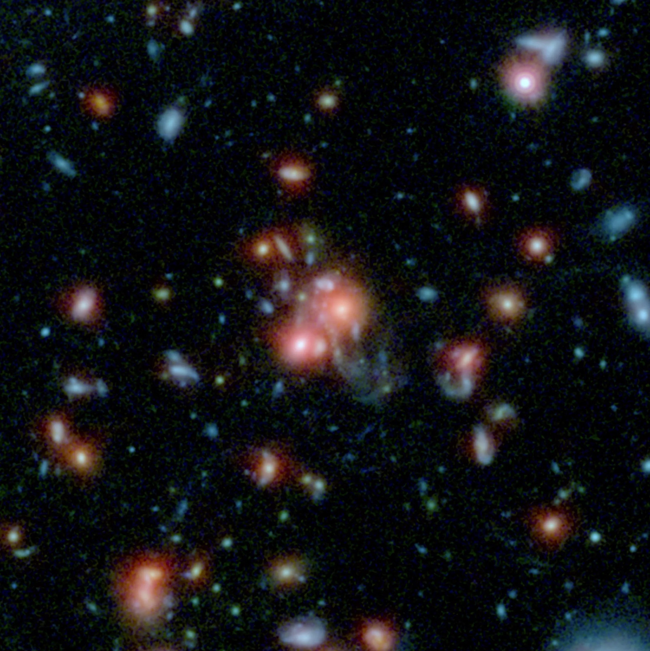 Blue, red and yellow galaxies.