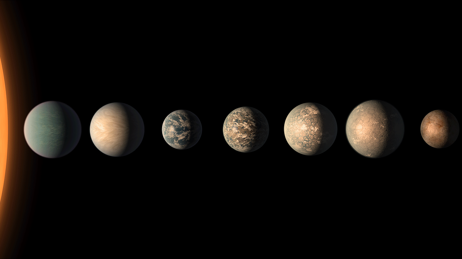 This artist's concept shows what the trappist-1 planetary system may look like.