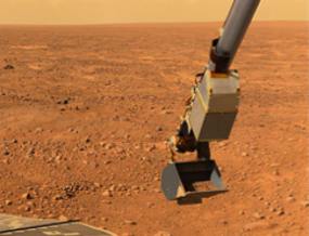 Photo of surface of Mars with Phoenix scoop