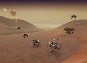 Artist concept of spacecraft landing on Titan