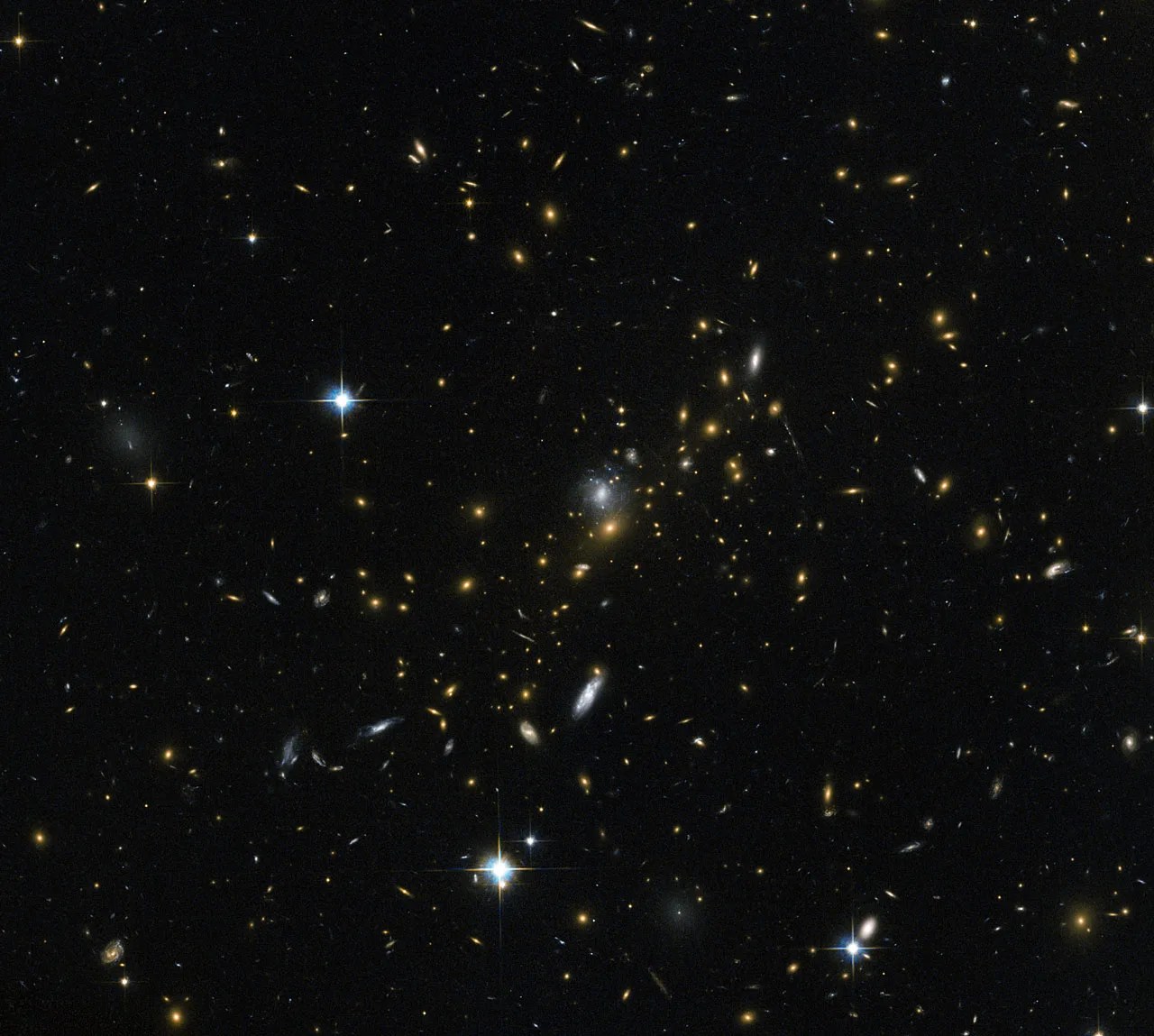 Stars and galaxies mingle in a clump