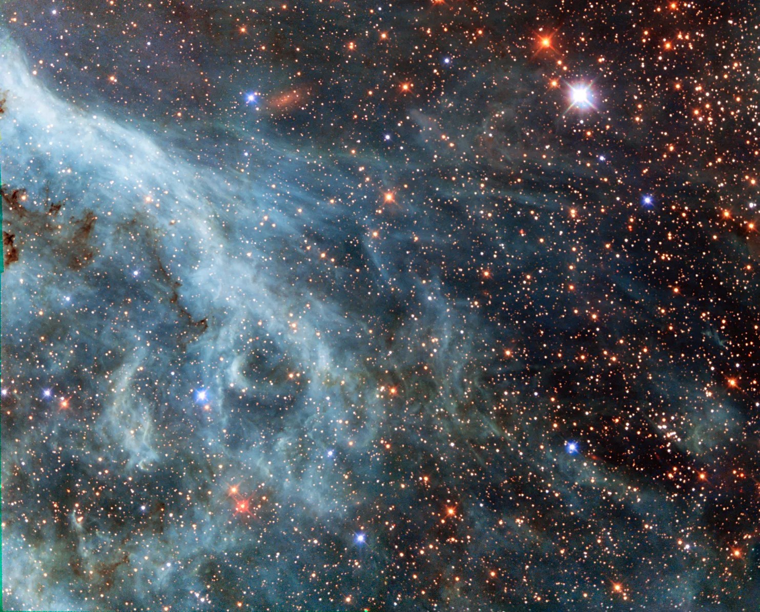 Hubble view of lmc, including portion of tarantula nebula