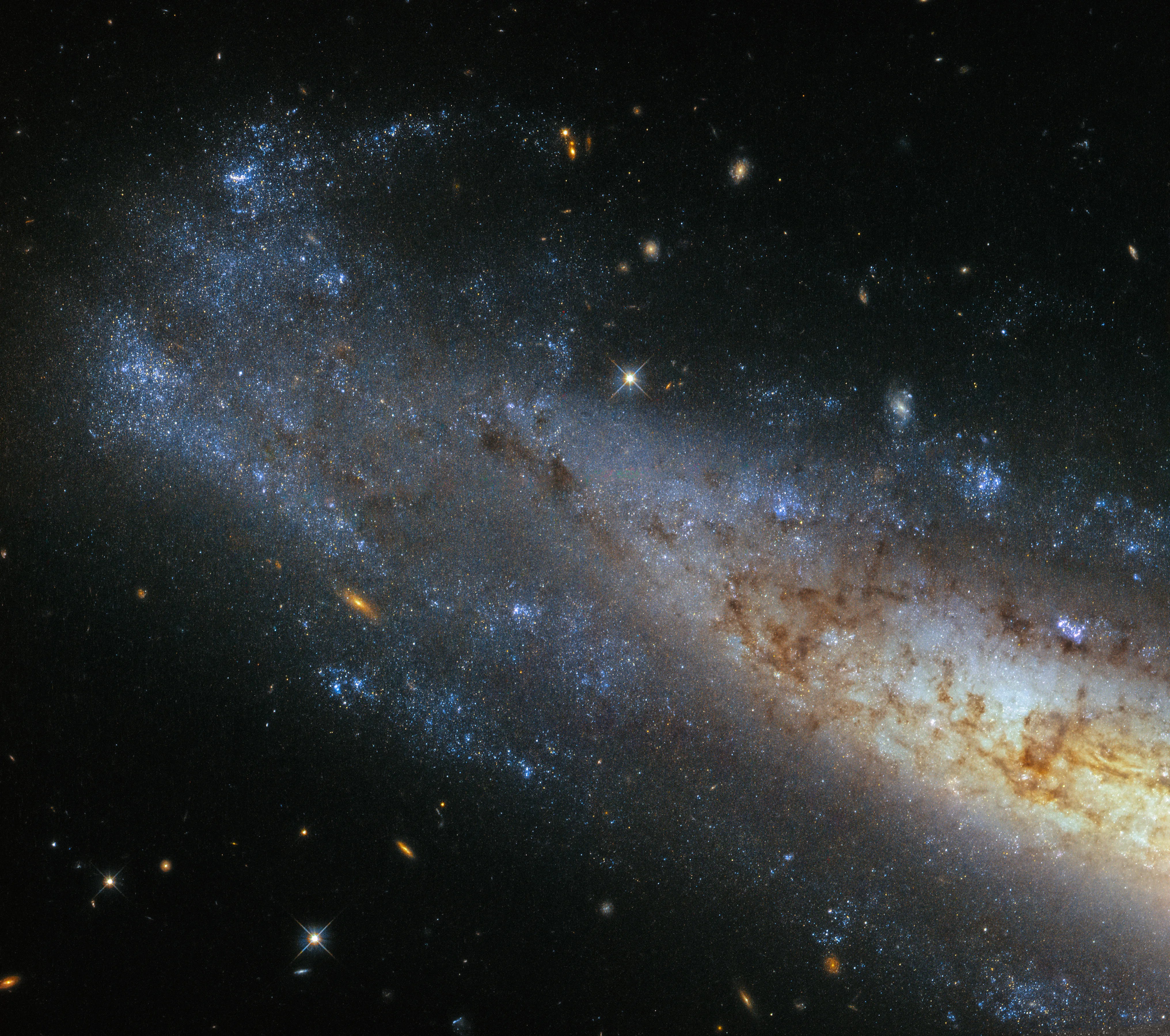 Diagonal edge-on spiral galaxy with dark portions