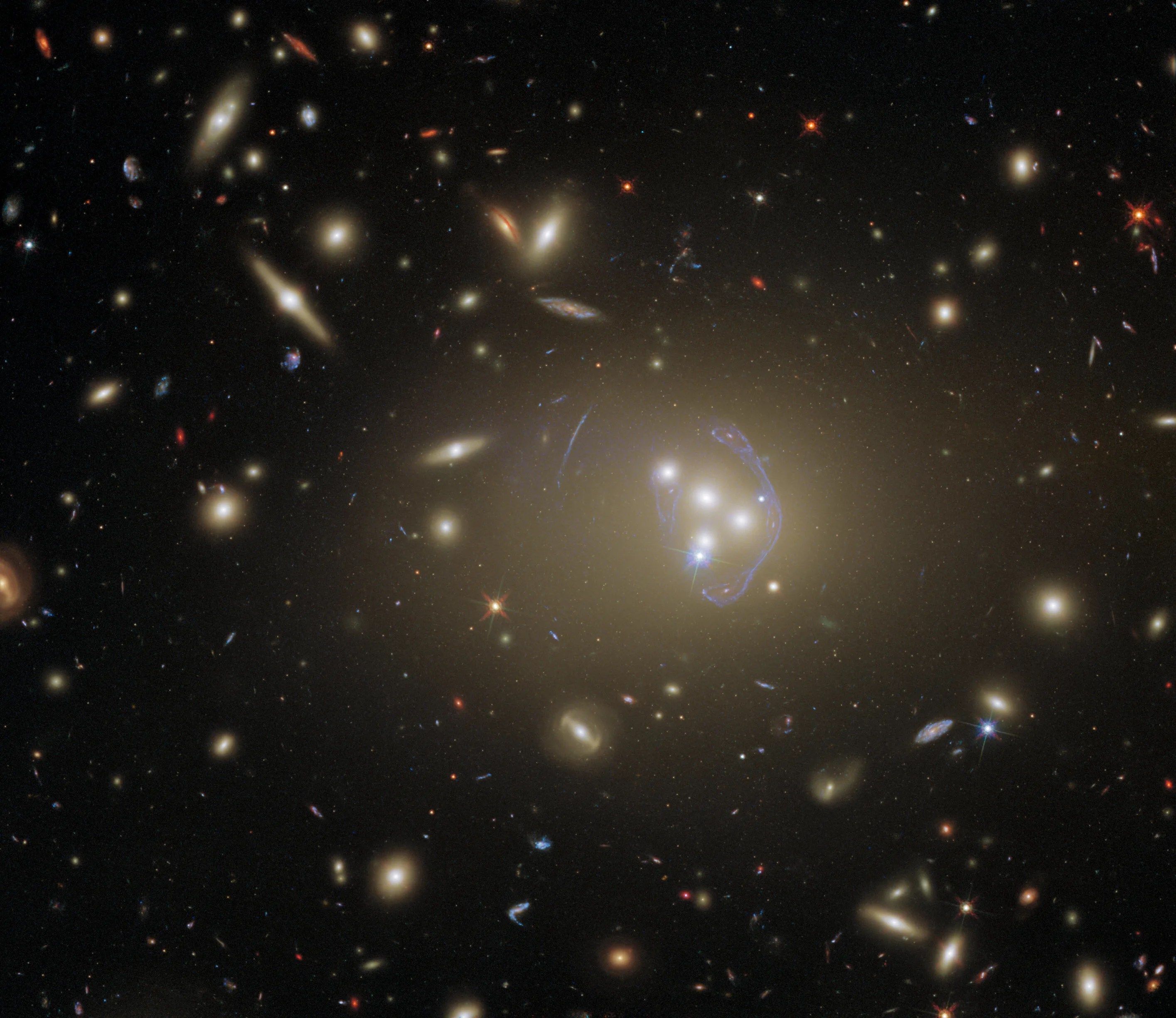 This detailed image features abell 3827, a galaxy cluster that offers a wealth of exciting possibilities for study.