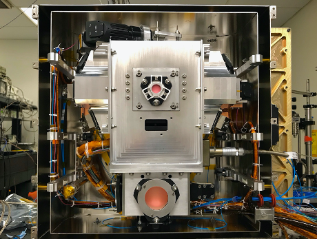 View of the atom interferometry-capable Science Module inside two layers of magnetic shields during the pre-launch build/testing phase at JPL.