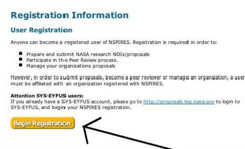 NSPIRES Registration screenshot