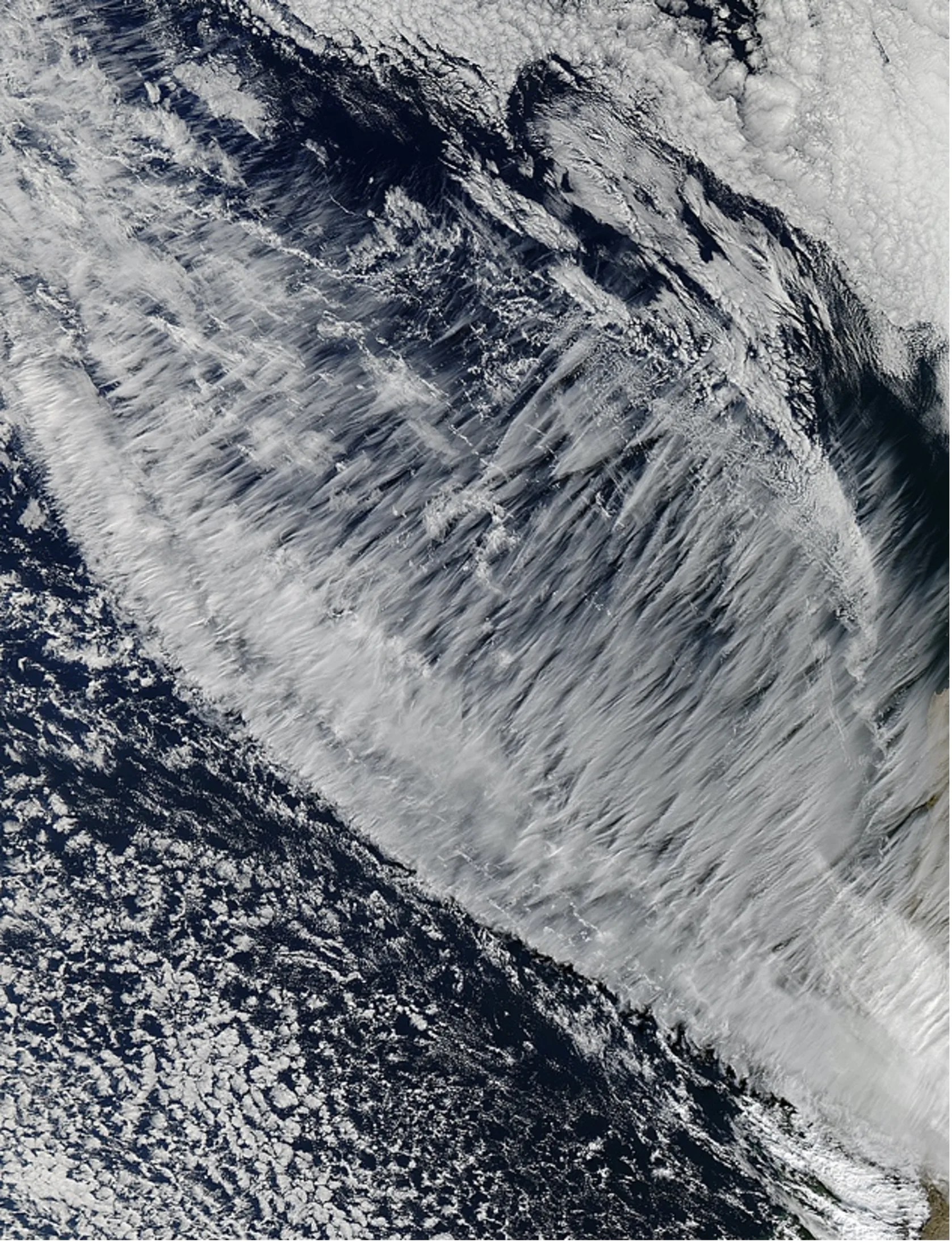 A satellite image of heavy cloud coverage over Chile.