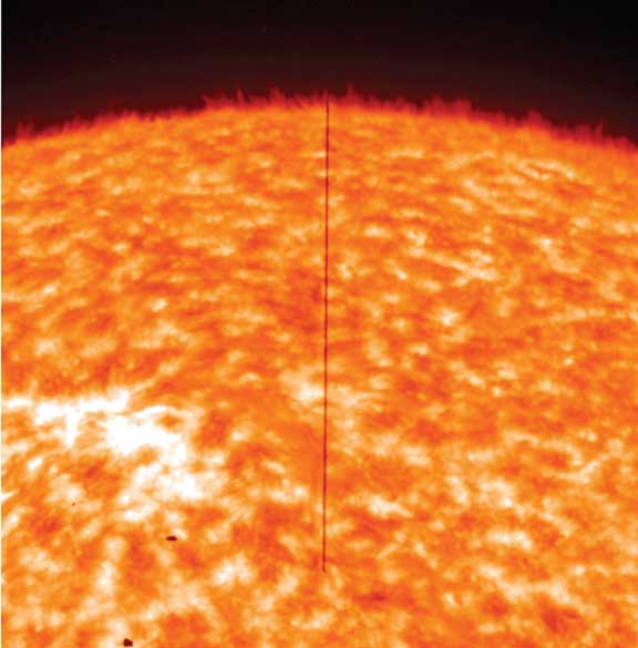 image of sun region with black line down center