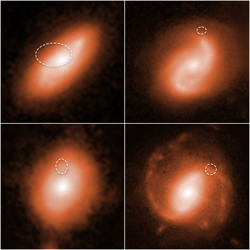 Hunting for the neighborhoods of enigmatic, fast radio bursts (FRBs), astronomers using the Hubble Space Telescope tracked four of them to the spiral arms of the four distant galaxies shown in the image.