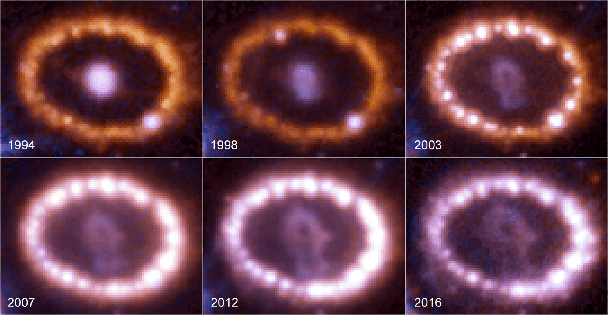6 images of glowing rings