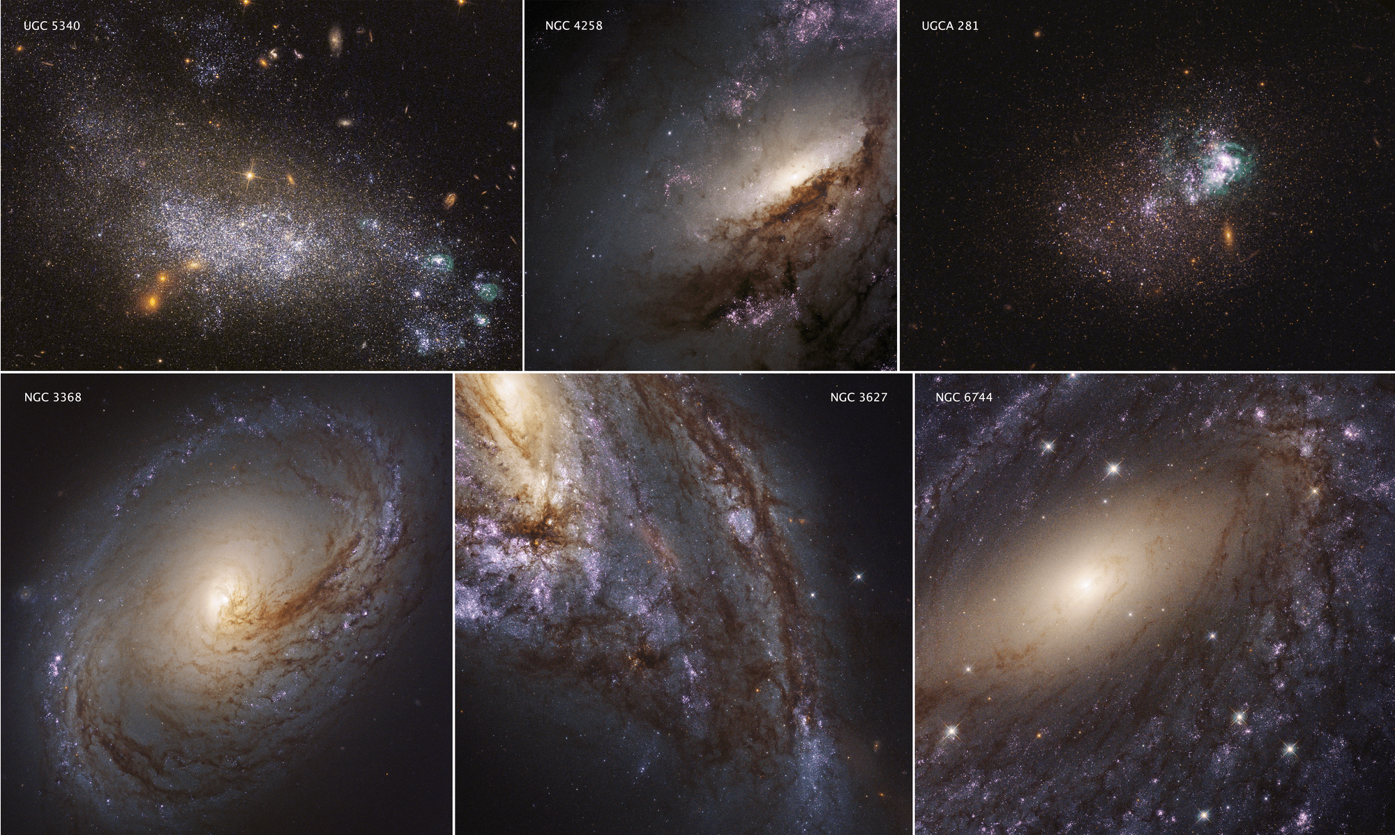 collage of 6 galaxy images