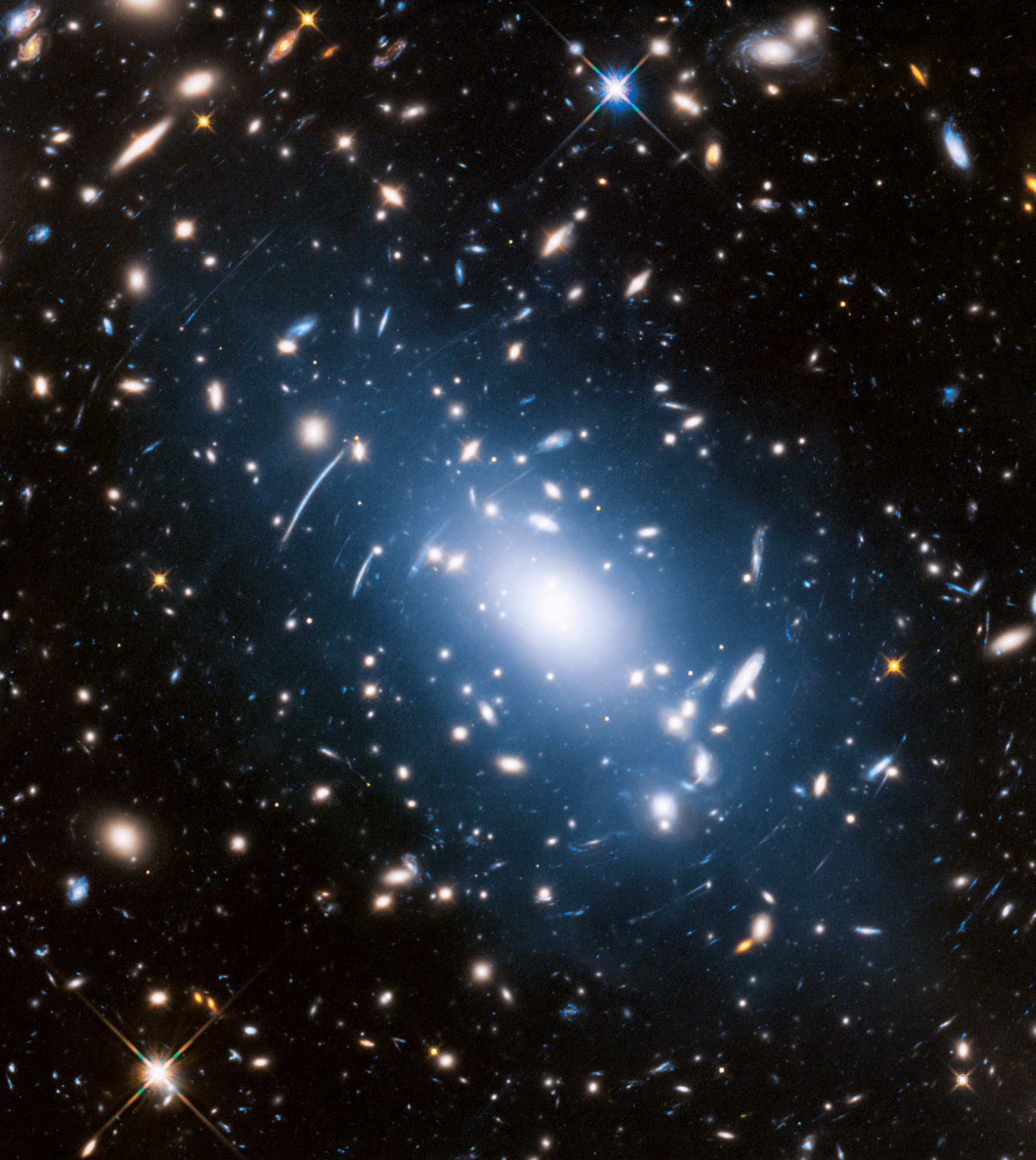 galaxy cluster bathed in blue light