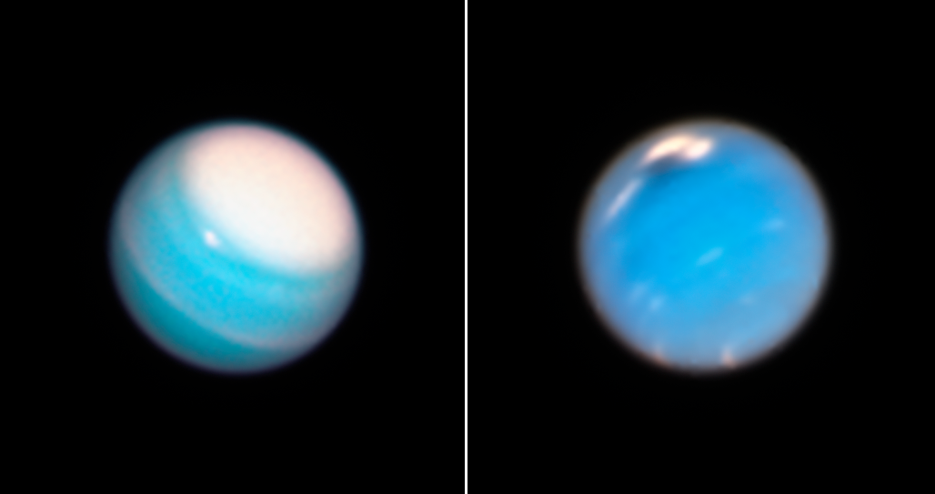 Hubble views of Uranus (left) and Neptune (right)