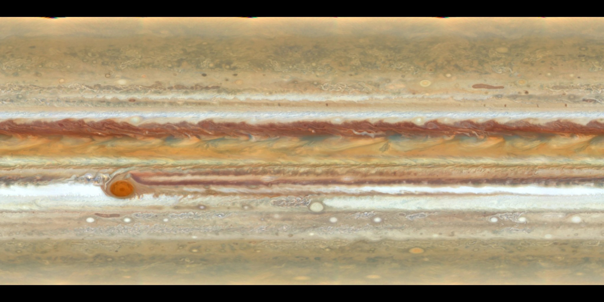 flat-map version of Hubble observations of Jupiter.