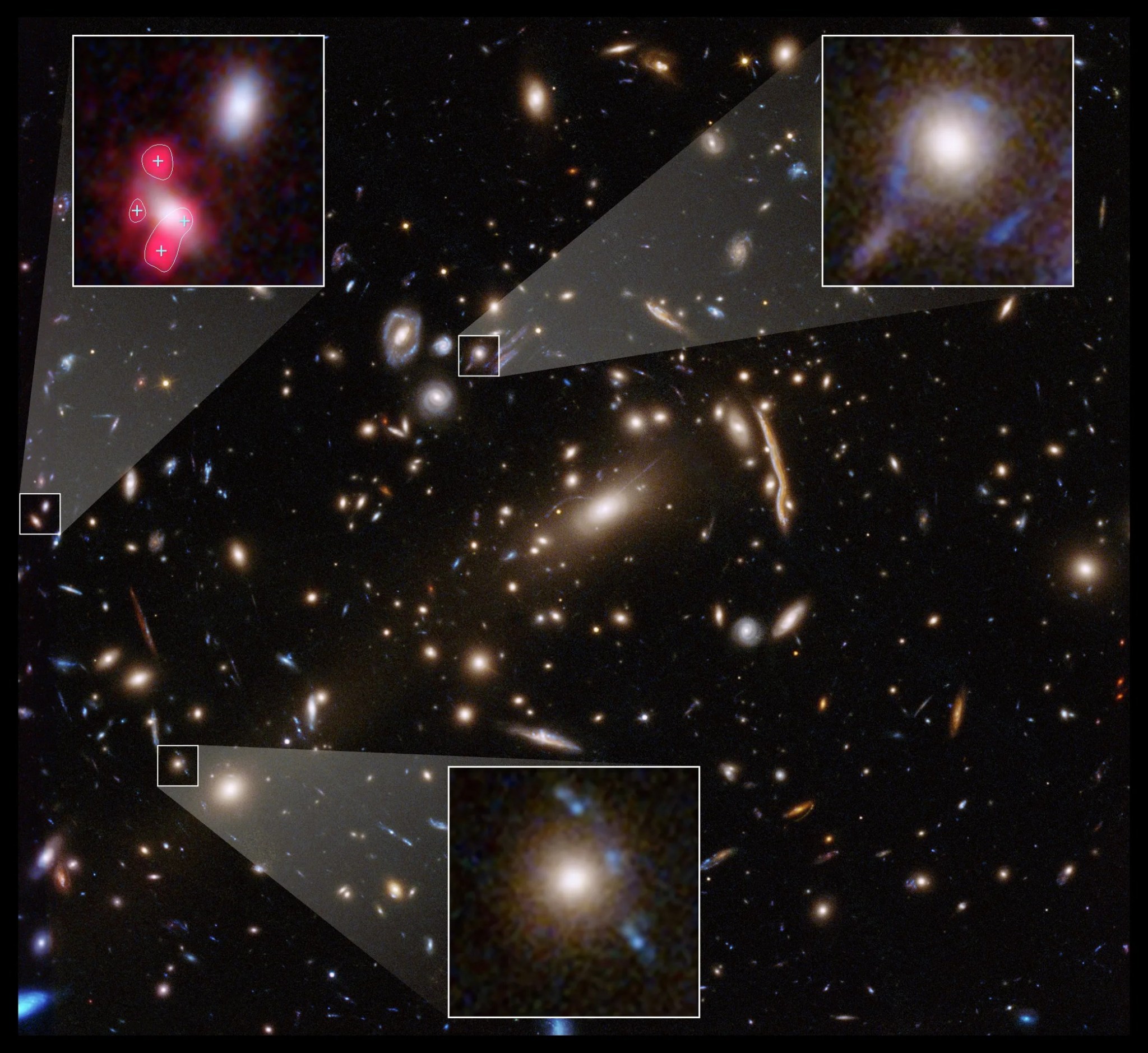 distant swirls of galaxies against the black backdrop of space