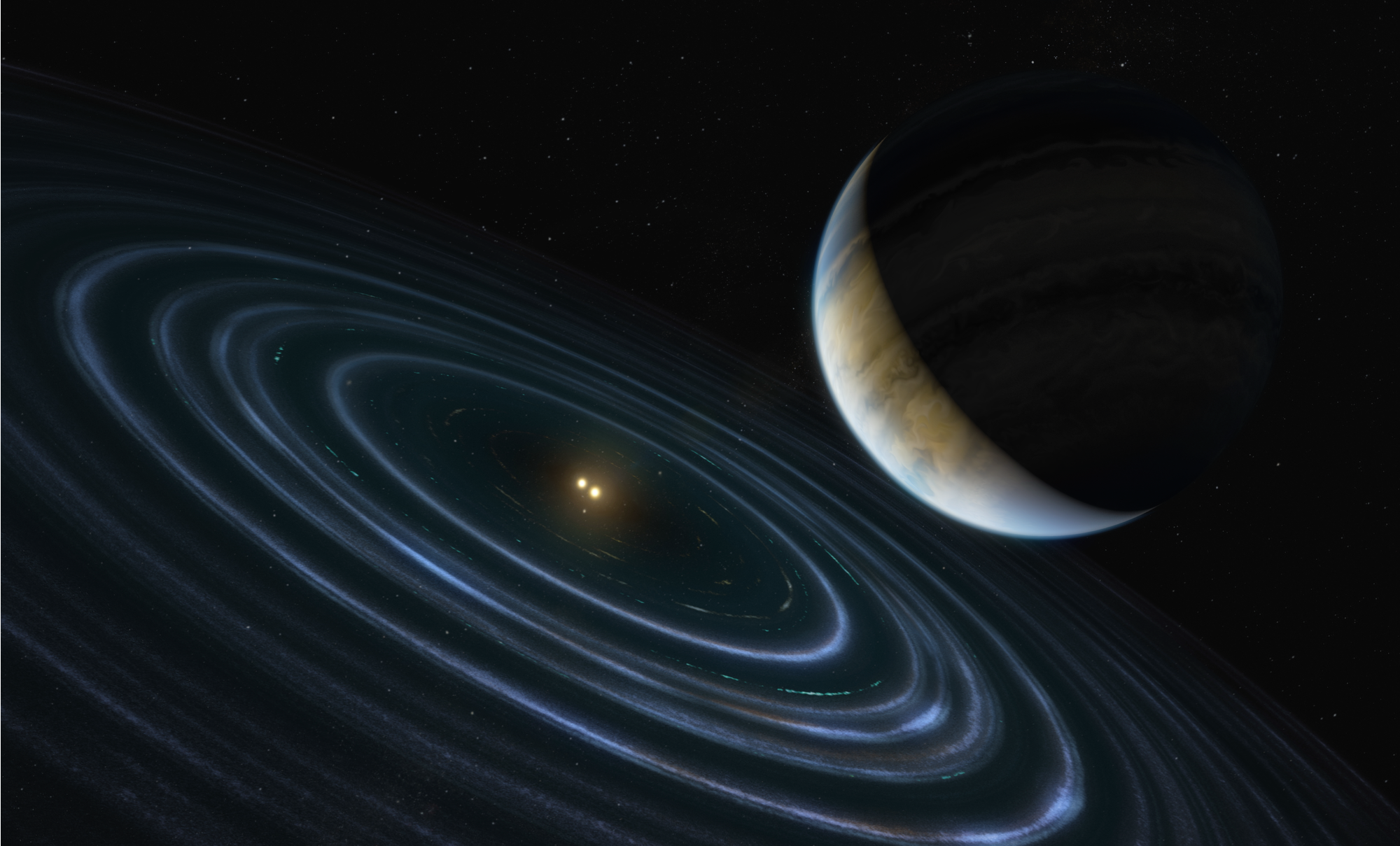 The 11-Jupiter-mass exoplanet called HD 106906 b is shown in this artist's illustration.