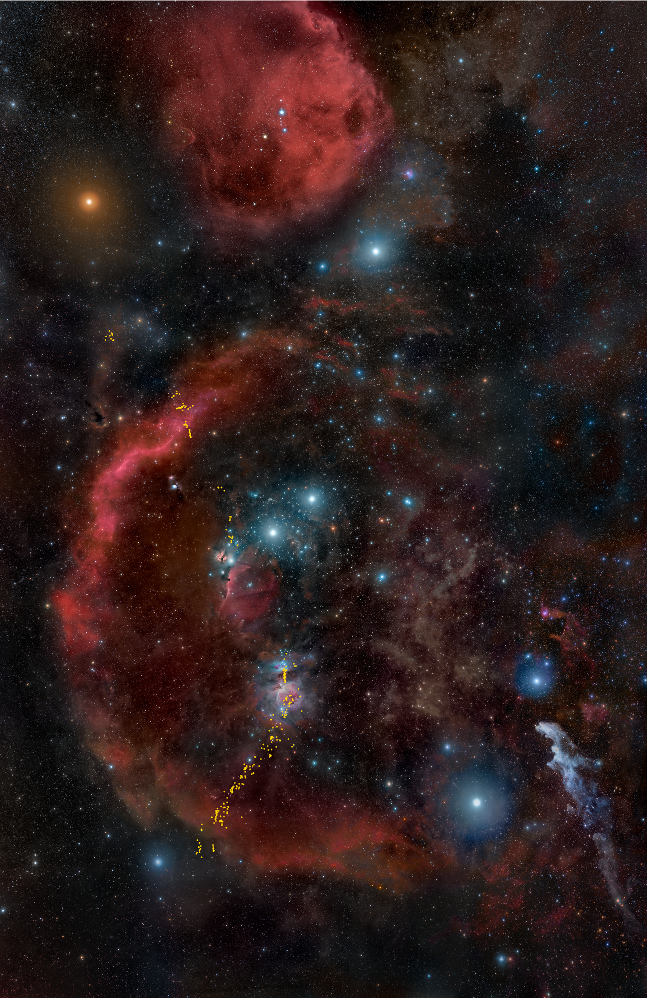 This ground-based image offers a wide view of the entire Orion cloud complex, the closest major star-forming region to Earth.