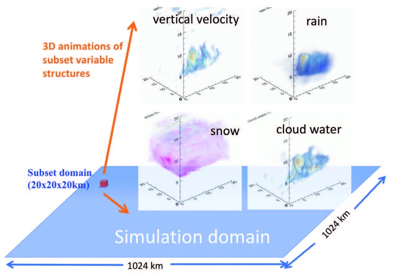 Diagram of the convection core and associated rain, snow and cloud water