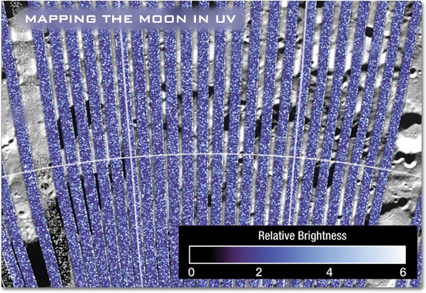 A data plot of LAMP data showing the relative brightness of ultraviolet light from stars reflecting off the moons surface.