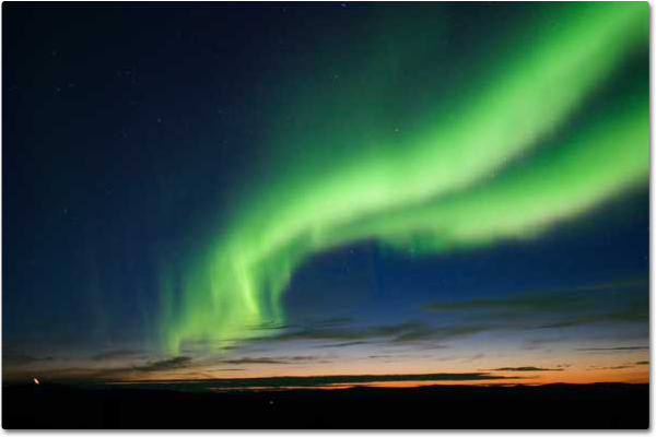 Aurora in sky, green lights