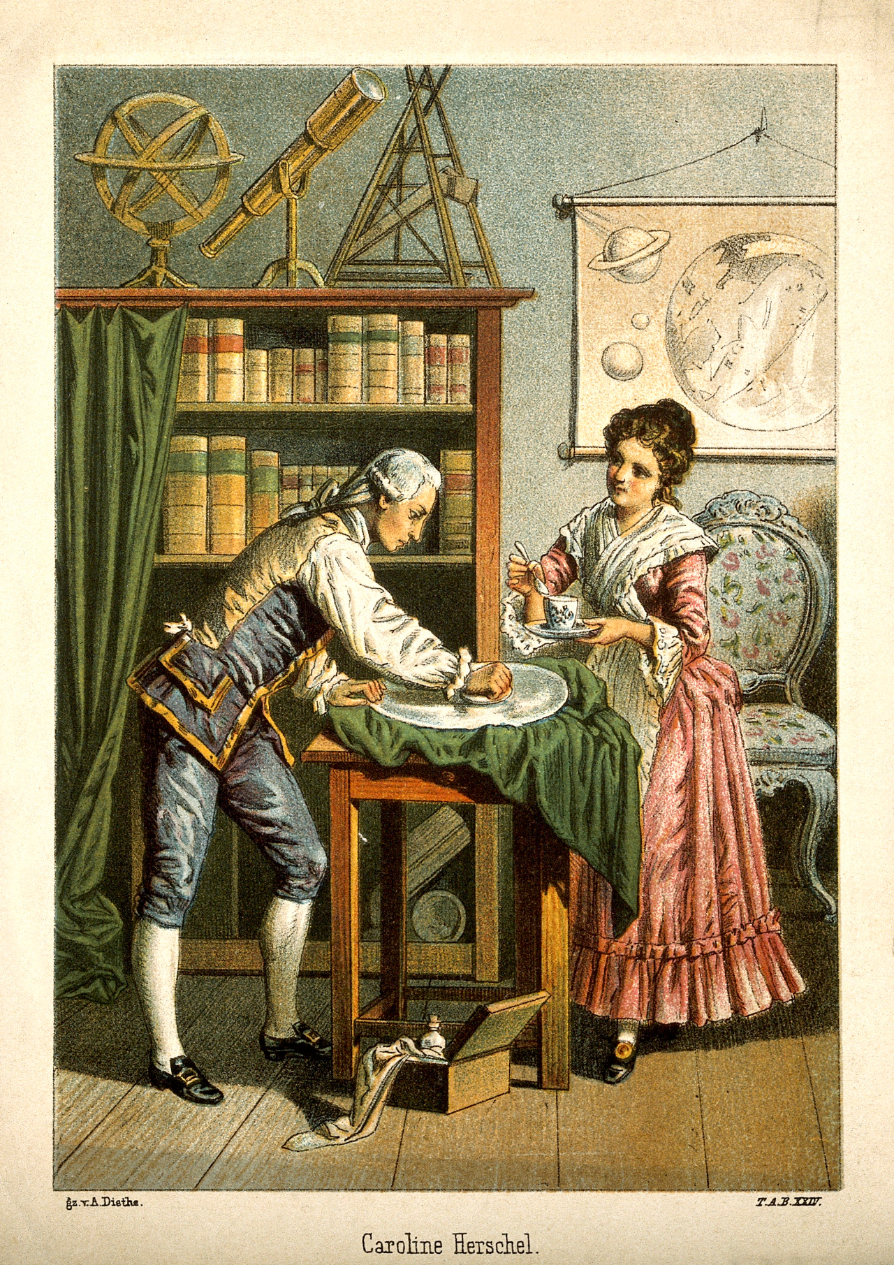Illustration of William and Caroline Herschel
