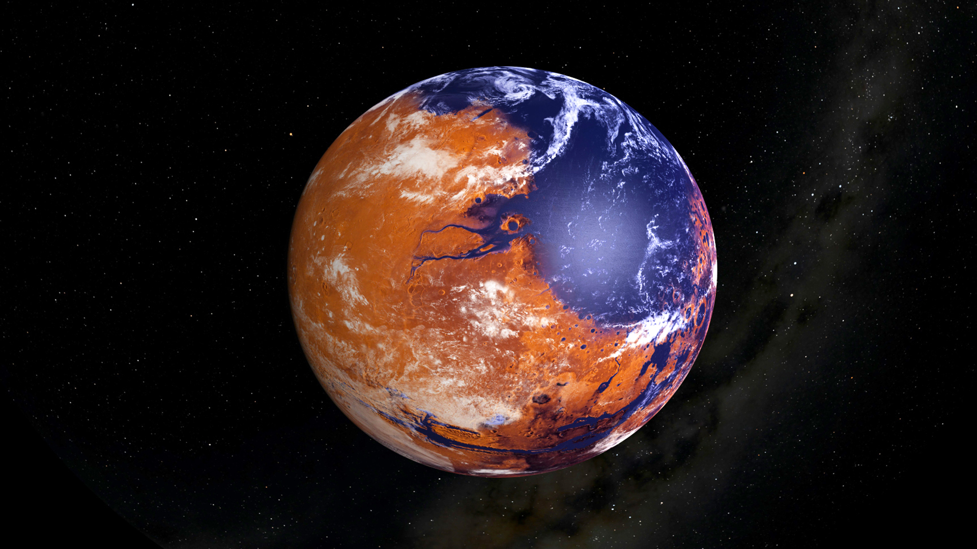 Illustration shows what Mars might have looked like if oceans covered part of its surface.