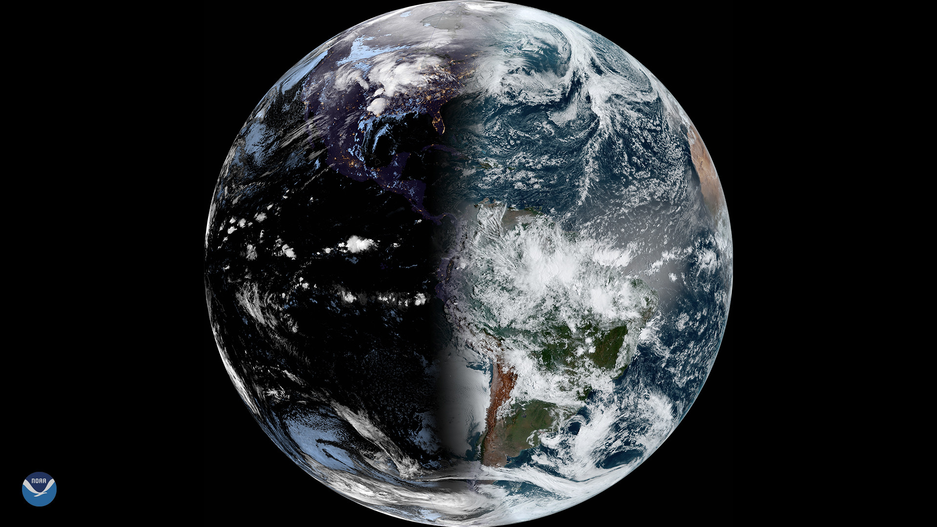 A full disk view of the earth from GOES 16, GOES East on the vernal Equinox.